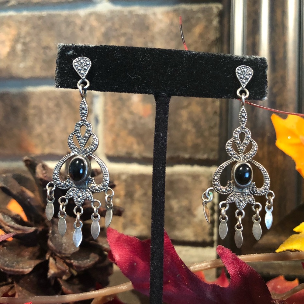 Vintage Sterling black Onyx Earrings